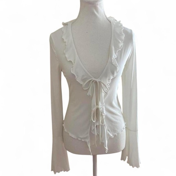 Fashion Nova Tops - Fashion Nova Cream Ruffle Tie-Front Blouse